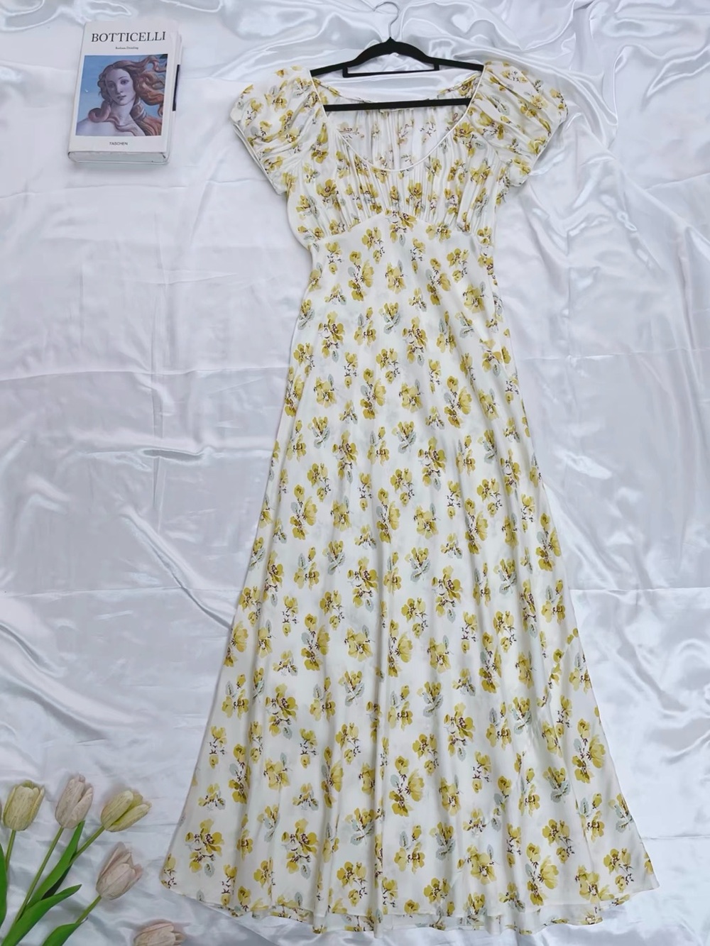 NWOT Doen Floral-print Silk-blend Midi Dress in Yellow, Size XXS/XS/S/M/L - Picture 6 of 16